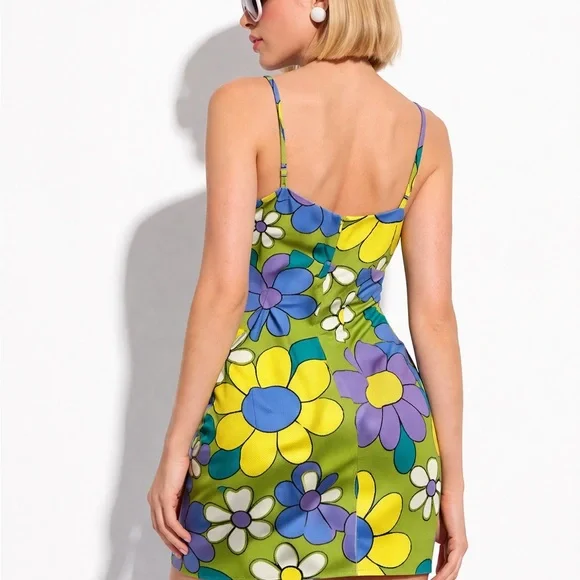 Laundry By Shelli Segal Floral Mini Dress - Green, Yellow, Purple - Picture 3 of 6